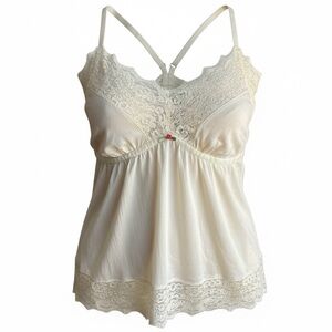 Lace-Trim Cream Cropped Camisole Tank Top